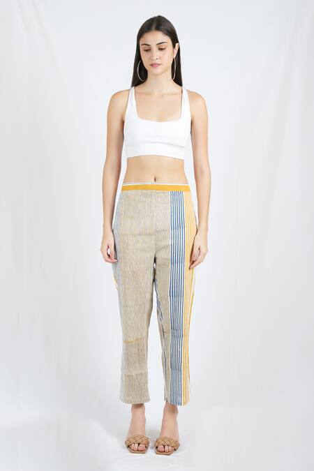 Buy_Banana Labs_Blue Cotton V-neck Solid Kaftan Printed Pant Set _Online_at_Aza_Fashions