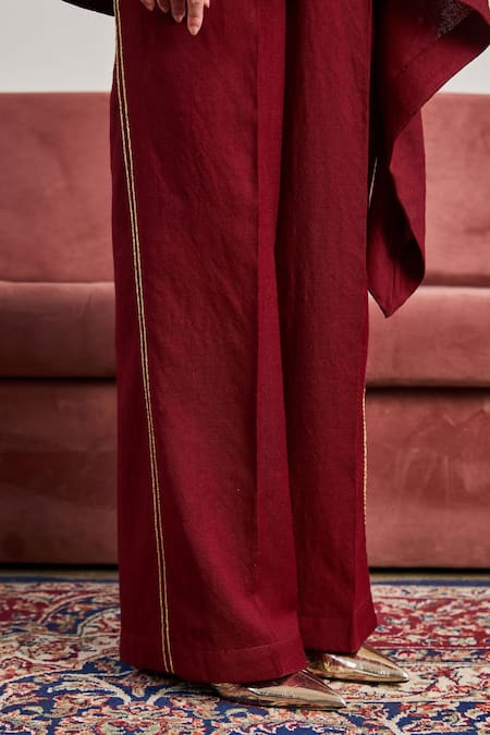 Buy Pozruh By Aiman Maroon Wool Embroidery Saffrom Straight Trouser Online at Aza Fashions Buy_Pozruh By Aiman_Maroon Wool Embroidery Saffrom Straight Trouser _Online_at_Aza_Fashions