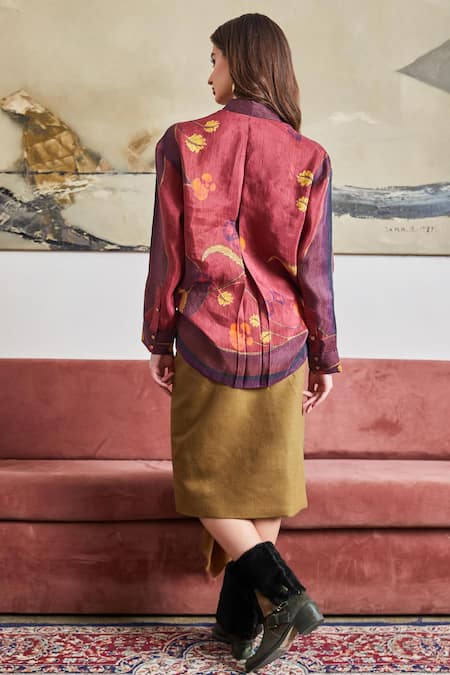 Shop Pozruh By Aiman Brown Wool Sylvia Asymmetric Skirt at Aza Fashions Shop_Pozruh By Aiman_Brown Wool Sylvia Asymmetric Skirt _at_Aza_Fashions