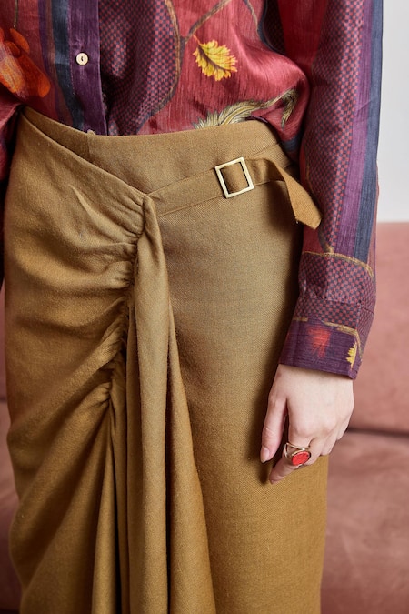 Buy Pozruh By Aiman Brown Wool Sylvia Asymmetric Skirt Online at Aza Fashions Buy_Pozruh By Aiman_Brown Wool Sylvia Asymmetric Skirt _Online_at_Aza_Fashions