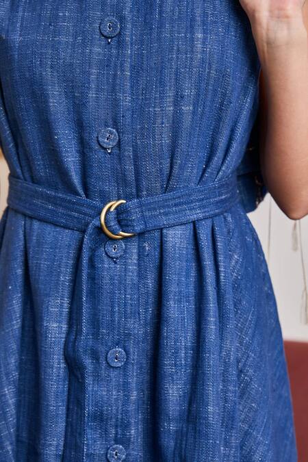 Shop Pozruh By Aiman Blue Denim Round Neck Phoenix Asymmetric Dress Online at Aza Fashions Shop_Pozruh By Aiman_Blue Denim Round Neck Phoenix Asymmetric Dress _Online_at_Aza_Fashions