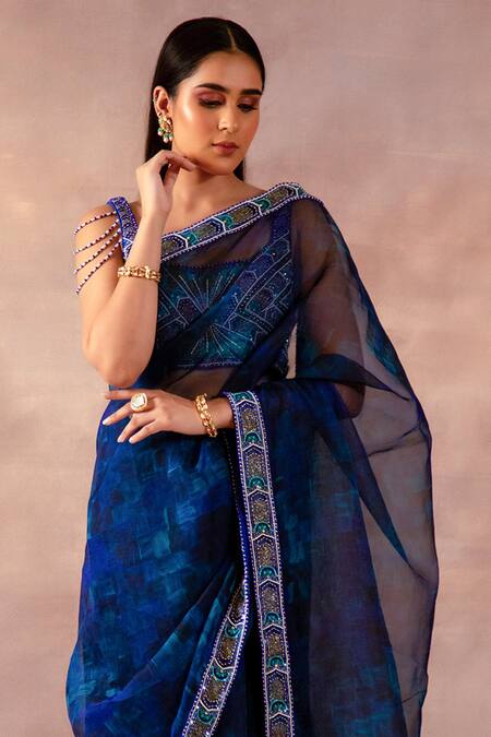 Buy Alluring Navy Blue Zari Woven Silk Festival Wear Saree With Blouse -  Zeel Clothing