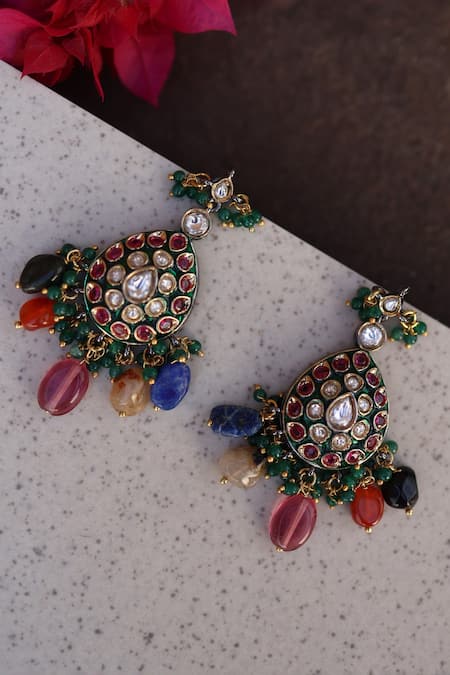 Shop_Do Taara_Multi Color Polki Embellished Earrings _at_Aza_Fashions