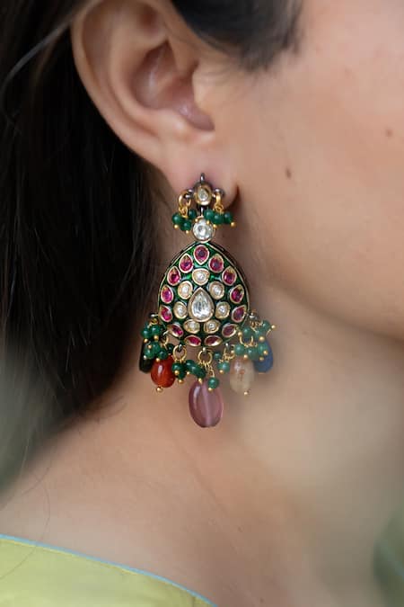 Buy_Do Taara_Multi Color Polki Embellished Earrings _Online_at_Aza_Fashions