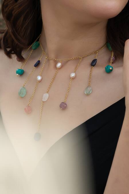 Do Taara_Multi Color Natural Stone Embellished Necklace _Online_at_Aza_Fashions