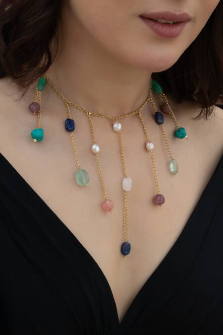 Buy_Do Taara_Multi Color Natural Stone Embellished Necklace _Online_at_Aza_Fashions