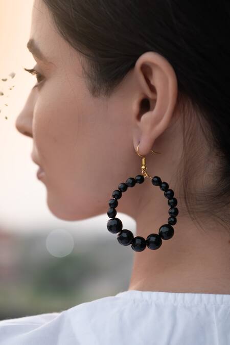 Do Taara_Black Stones Onyx Hoop Earrings _Online_at_Aza_Fashions