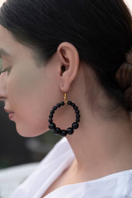 Buy_Do Taara_Black Stones Onyx Hoop Earrings _Online_at_Aza_Fashions