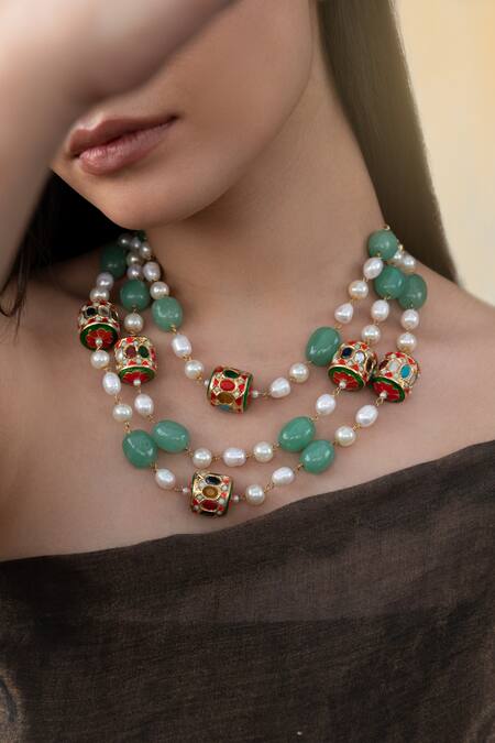 Buy Do Taara Multi Color Pearl And Natural Stone Layered Necklace Online at Aza Fashions Buy_Do Taara_Multi Color Pearl And Natural Stone Layered Necklace _Online_at_Aza_Fashions