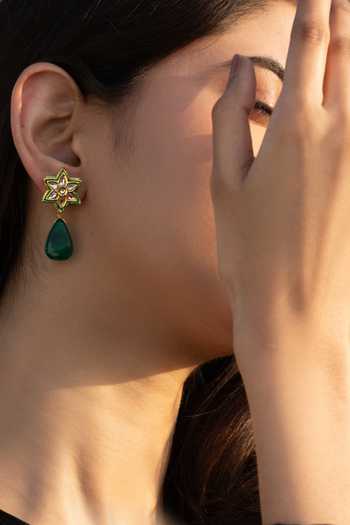 Do Taara Green Crystals, Stones Floral Jade Studs Online at Aza Fashions Do Taara_Green Crystals, Stones Floral Jade Studs _Online_at_Aza_Fashions