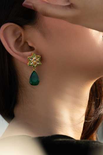 Buy Do Taara Green Crystals, Stones Floral Jade Studs Online at Aza Fashions Buy_Do Taara_Green Crystals, Stones Floral Jade Studs _Online_at_Aza_Fashions
