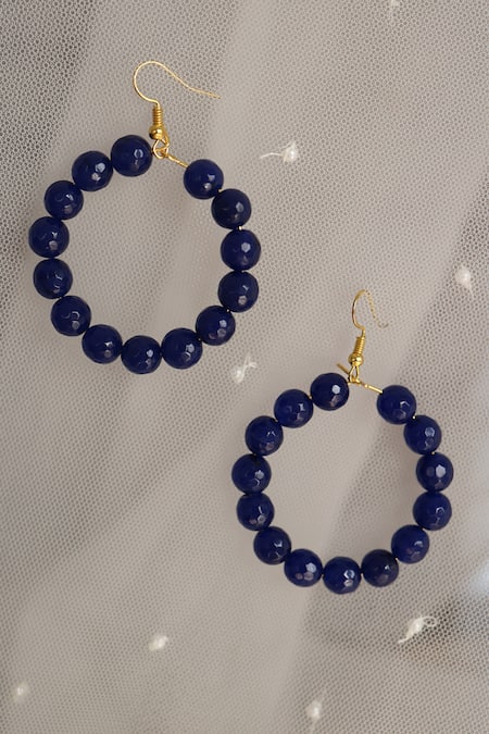 Shop Do Taara Blue Stones Onyx Hoop Earrings at Aza Fashions Shop_Do Taara_Blue Stones Onyx Hoop Earrings _at_Aza_Fashions