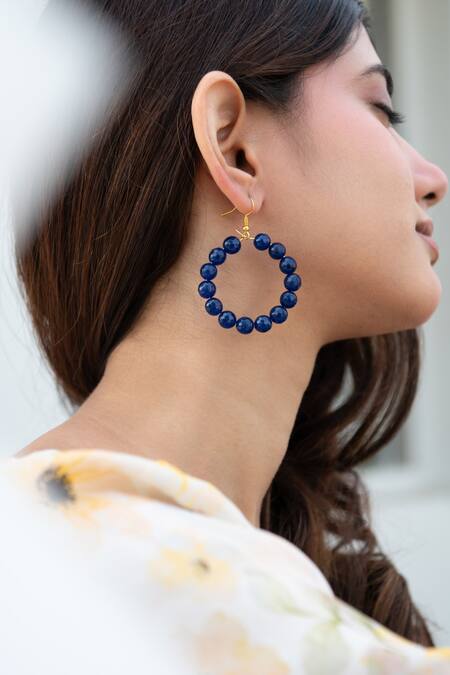 Do Taara Blue Stones Onyx Hoop Earrings Online at Aza Fashions Do Taara_Blue Stones Onyx Hoop Earrings _Online_at_Aza_Fashions