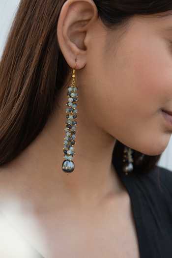 Buy Do Taara Grey Pearls, Stones Natural And Onyx Embellished Dangler Earrings Online at Aza Fashions Buy_Do Taara_Grey Pearls, Stones Natural And Onyx Embellished Dangler Earrings _Online_at_Aza_Fashions
