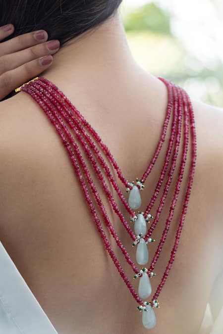 Buy_Do Taara_Red Multi Layered Necklace _Online_at_Aza_Fashions