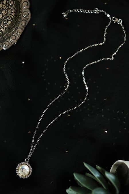 Shop Do Taara Silver Plated Polki Encrusted Pendant Necklace at Aza Fashions Shop_Do Taara_Silver Plated Polki Encrusted Pendant Necklace _at_Aza_Fashions