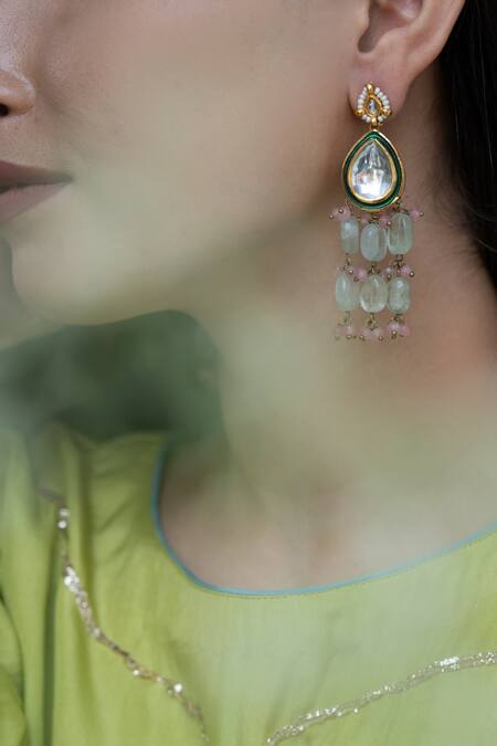 Buy_Do Taara_Gold Plated Gota Patti, Stones Kundan And Onyx Earrings _Online_at_Aza_Fashions