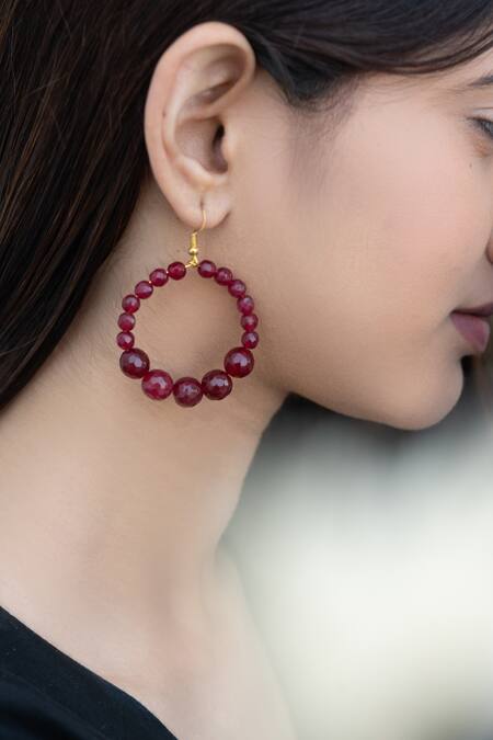 Do Taara_Red Stones Onyx Hoop Earrings _Online_at_Aza_Fashions