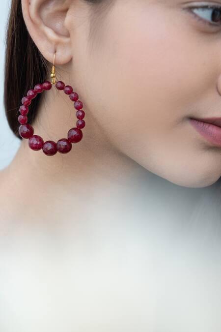 Buy_Do Taara_Red Stones Onyx Hoop Earrings _Online_at_Aza_Fashions