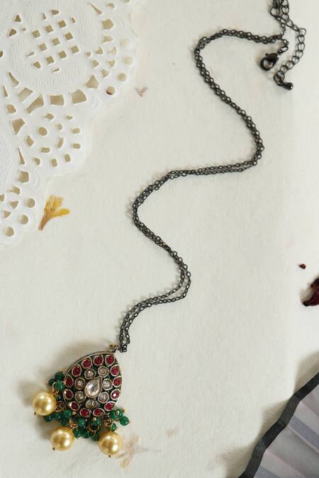 Shop Do Taara Multi Color Polki Embellished Pendant Necklace at Aza Fashions Shop_Do Taara_Multi Color Polki Embellished Pendant Necklace _at_Aza_Fashions