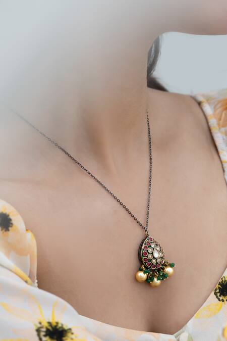 Buy Do Taara Multi Color Polki Embellished Pendant Necklace Online at Aza Fashions Buy_Do Taara_Multi Color Polki Embellished Pendant Necklace _Online_at_Aza_Fashions