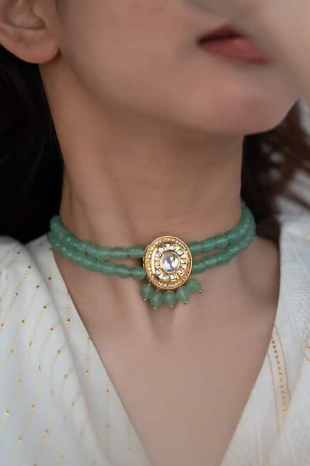 Do Taara_Green Natural Stones Embellished Choker Necklace _Online_at_Aza_Fashions