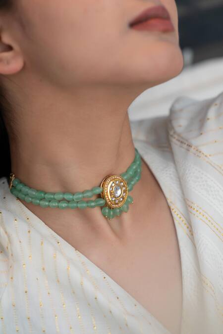 Buy_Do Taara_Green Natural Stones Embellished Choker Necklace _Online_at_Aza_Fashions