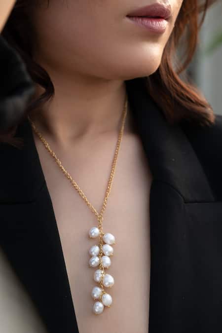 Do Taara_Gold Plated Shell Pearls Embellished Long Necklace _Online_at_Aza_Fashions