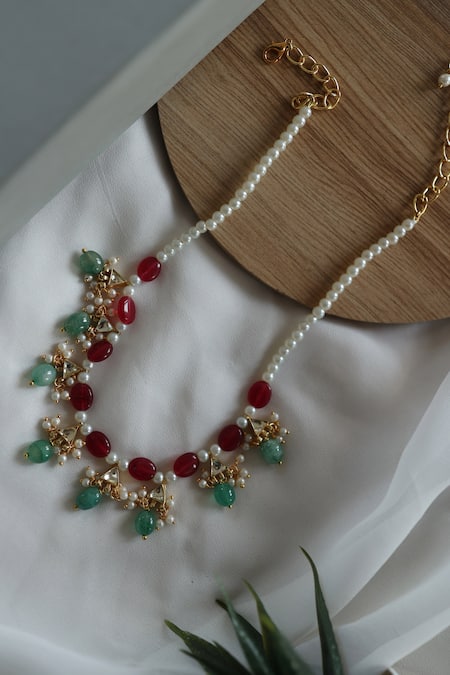 Shop Do Taara Multi Color Kundan And Onyx Embellished Necklace at Aza Fashions Shop_Do Taara_Multi Color Kundan And Onyx Embellished Necklace _at_Aza_Fashions