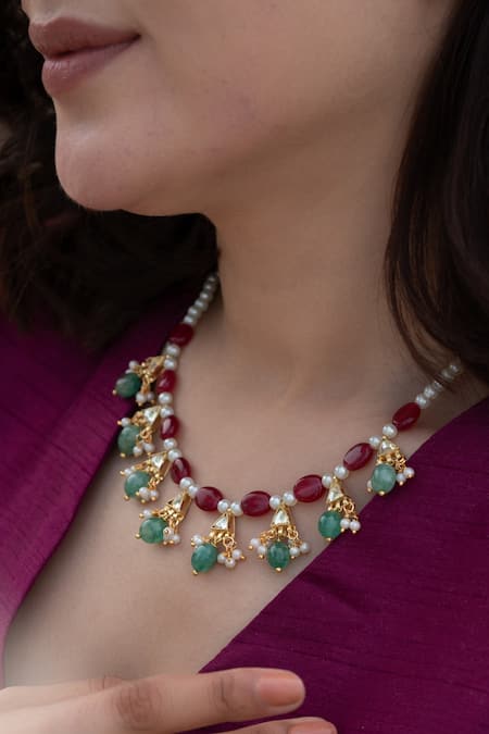 Do Taara Multi Color Kundan And Onyx Embellished Necklace Online at Aza Fashions Do Taara_Multi Color Kundan And Onyx Embellished Necklace _Online_at_Aza_Fashions