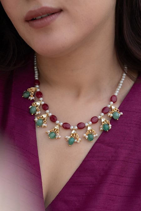 Buy Do Taara Multi Color Kundan And Onyx Embellished Necklace Online at Aza Fashions Buy_Do Taara_Multi Color Kundan And Onyx Embellished Necklace _Online_at_Aza_Fashions