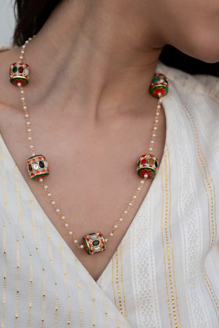 Do Taara Multi Color Natural Stone And Shell Pearl Embellished Necklace 