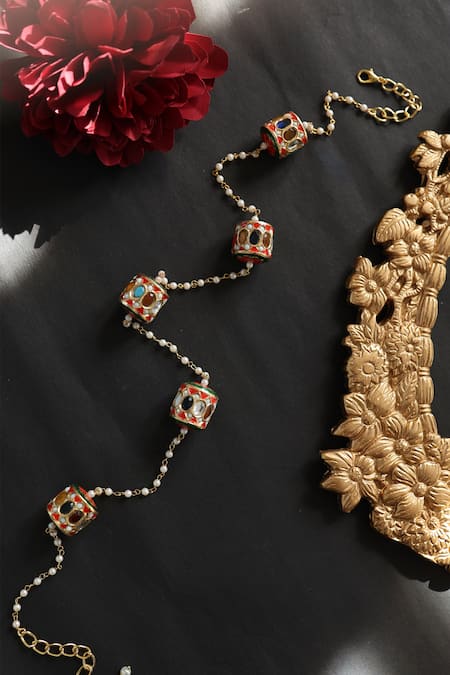Shop Do Taara Multi Color Natural Stone Embellished Necklace at Aza Fashions Shop_Do Taara_Multi Color Natural Stone Embellished Necklace _at_Aza_Fashions