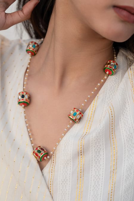 Buy Do Taara Multi Color Natural Stone Embellished Necklace Online at Aza Fashions Buy_Do Taara_Multi Color Natural Stone Embellished Necklace _Online_at_Aza_Fashions