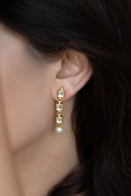 Do Taara_Gold Plated Pearls, Diamonds Celtic Framed Kundan Drop Earrings _Online_at_Aza_Fashions