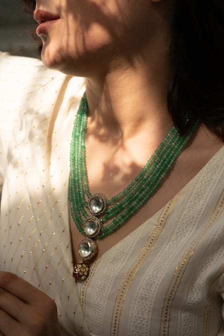 Do Taara Multi Layered Onyx Stone Polki Necklace 