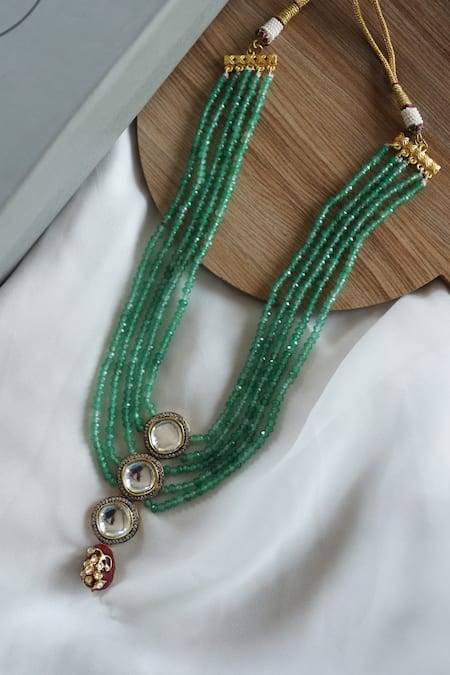 Do Taara Multi Layered Onyx Stone Polki Necklace 