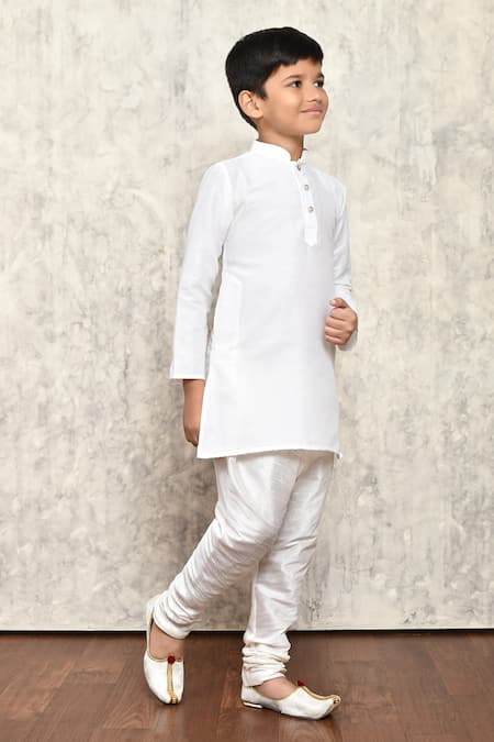Shop_Samyukta Singhania_White Cotton, Silk Plain Kurta _Online_at_Aza_Fashions