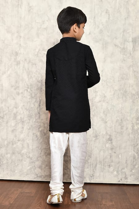 Shop_Samyukta Singhania_Black Cotton Embroidery Chevron Schiffli Kurta _at_Aza_Fashions