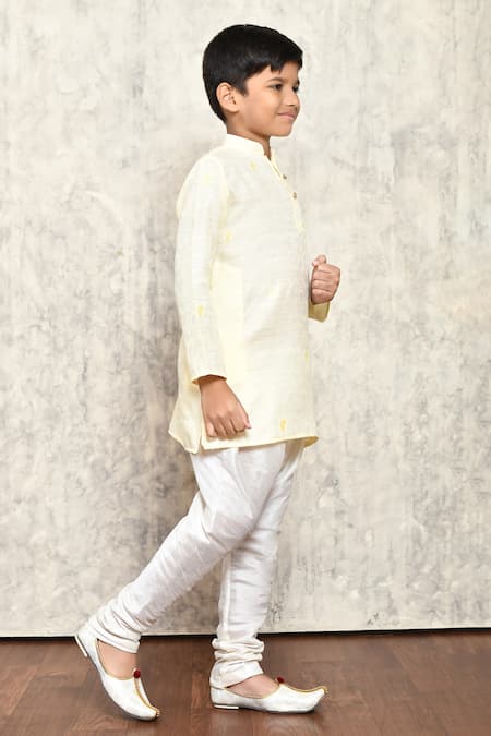 Petite Pomme_Cream Polyester Embroidery Paisley Pattern Kurta _at_Aza_Fashions