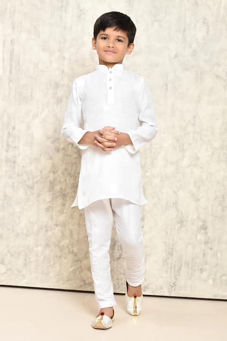 Petite Pomme_White Polyester Tonal Drop Pattern Kurta _Online_at_Aza_Fashions