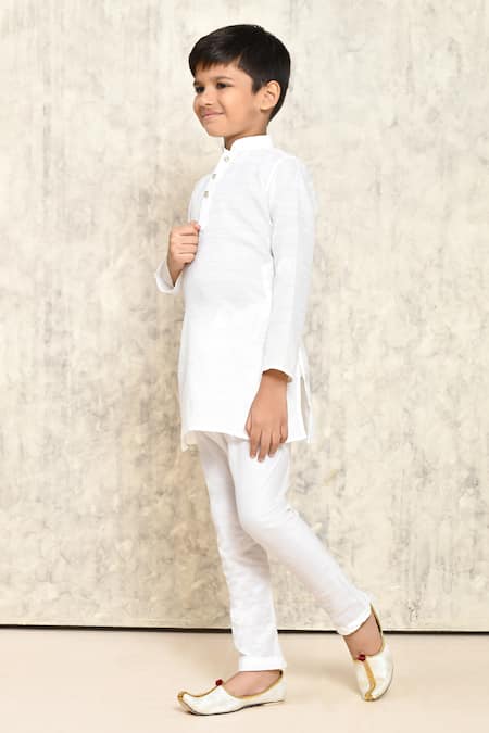 Shop_Petite Pomme_White Polyester Tonal Drop Pattern Kurta _Online_at_Aza_Fashions