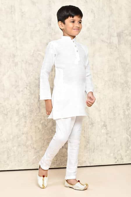 Petite Pomme_White Polyester Tonal Drop Pattern Kurta _at_Aza_Fashions
