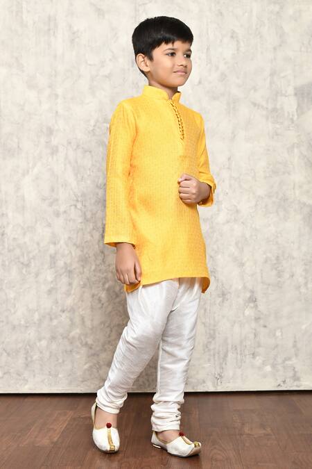 Petite Pomme_Yellow Jacquard Geometric Woven Kurta _at_Aza_Fashions