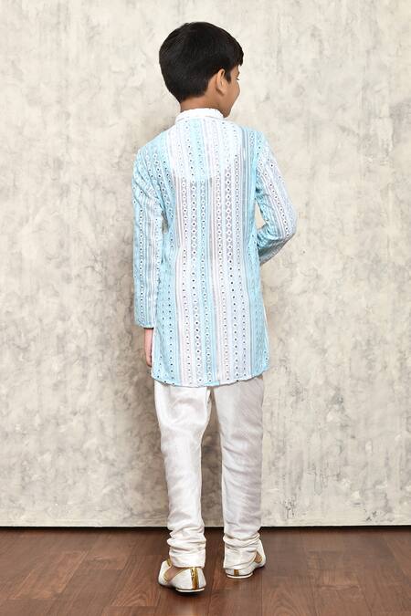 Shop_Petite Pomme_Green Georgette Sequins, Mirrors Geometric Pattern Kurta _at_Aza_Fashions