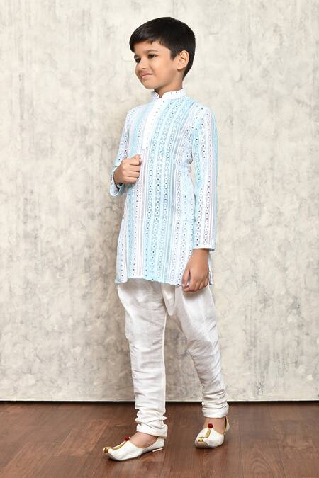 Shop_Petite Pomme_Green Georgette Sequins, Mirrors Geometric Pattern Kurta _Online_at_Aza_Fashions