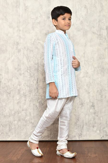 Petite Pomme_Green Georgette Sequins, Mirrors Geometric Pattern Kurta _at_Aza_Fashions