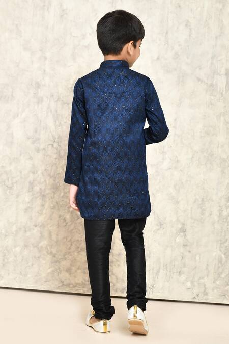 Shop_Samyukta Singhania_Blue Jacquard Sequins Geometric Pattern Kurta _at_Aza_Fashions