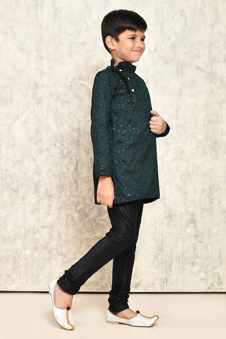 Petite Pomme_Green Jacquard Sequins Geometric Embellished Kurta _at_Aza_Fashions