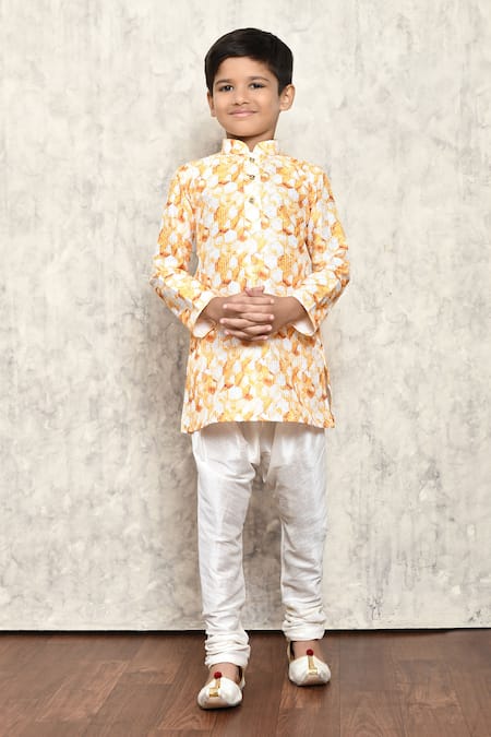 Samyukta Singhania Yellow Polyester Embroidered Floral Honeycomb Print Shaded Kurta 